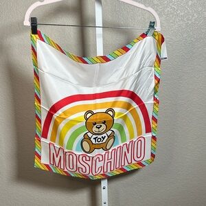 Moschino Silk Scarf Teddy Bear Pride Rainbow Square Yellow Neck 19X19 NWT